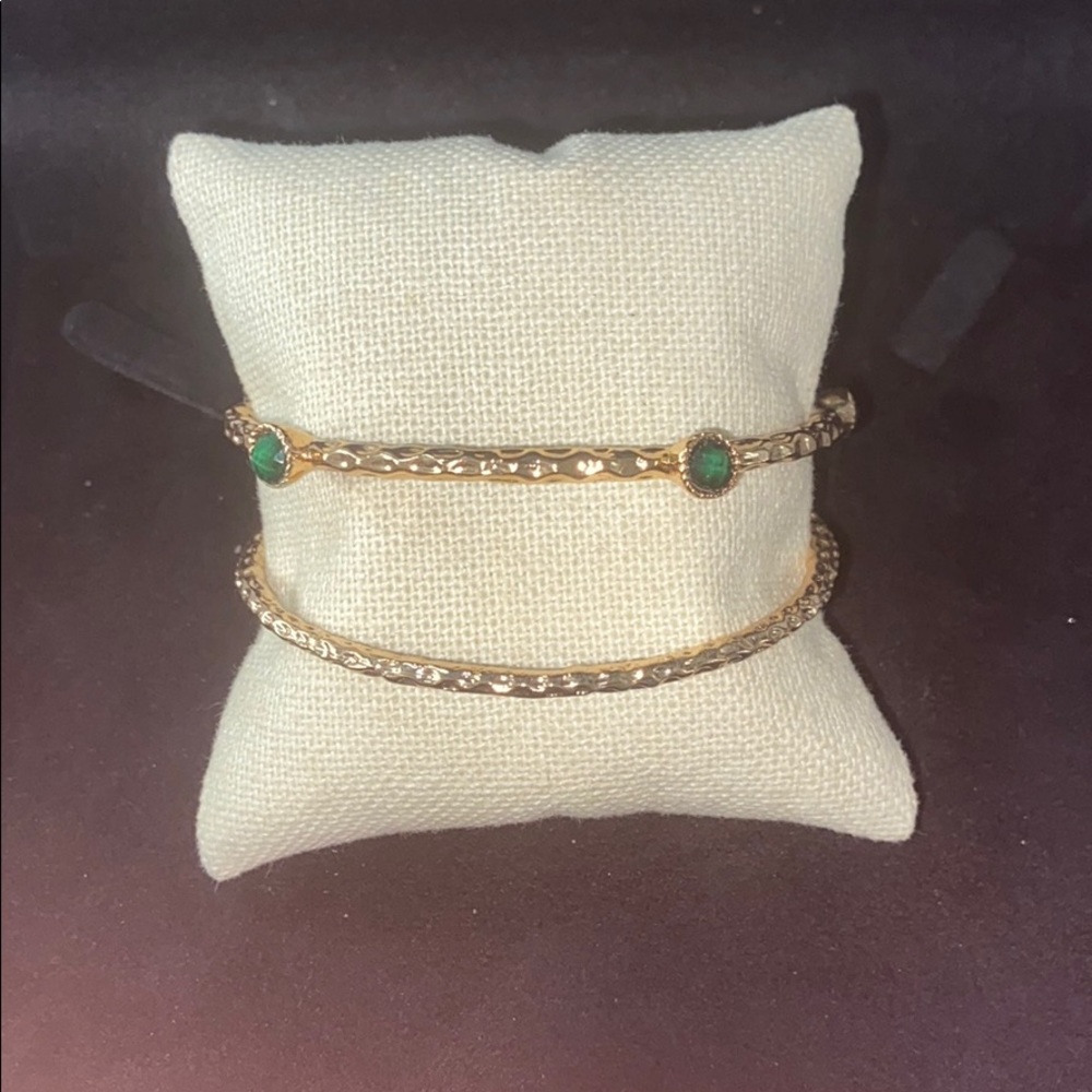 Set of Gold Bangles with Green stones